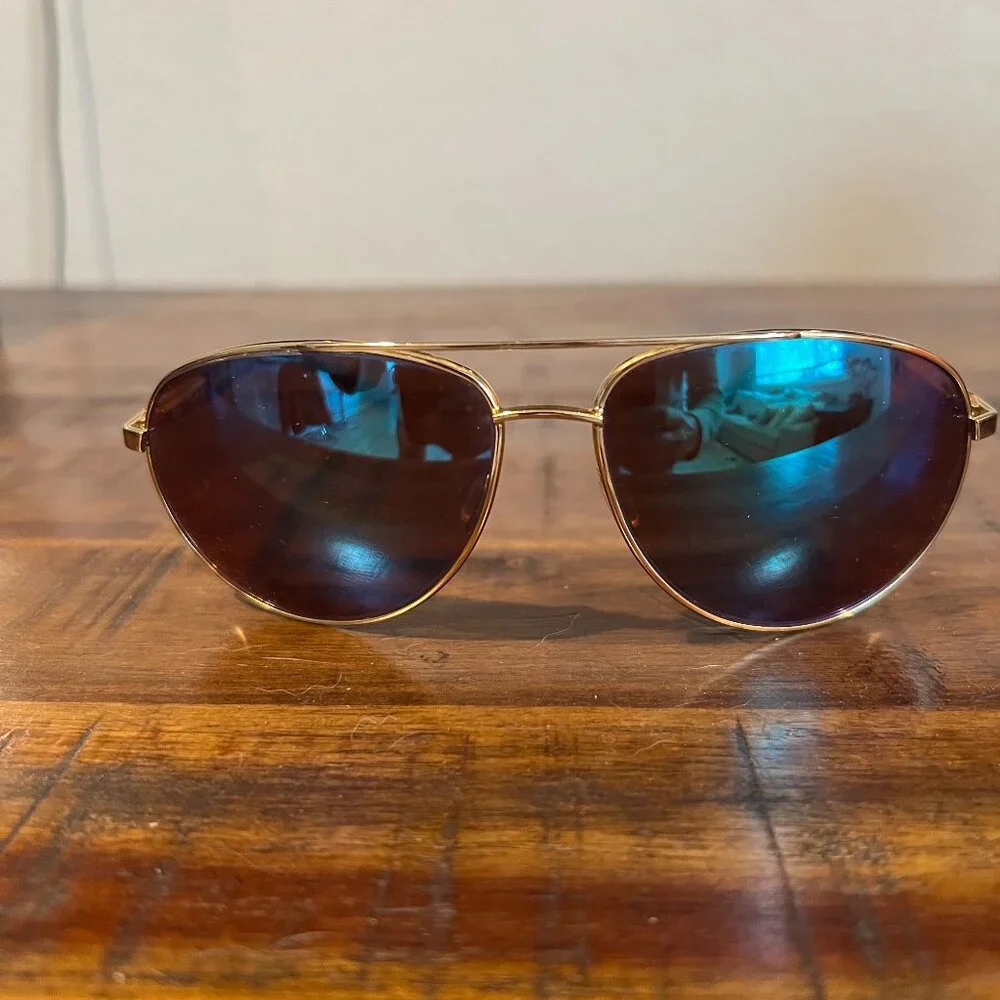 Costa Gold Frame Aviator Sunglasses with Blue Mirrored Lenses